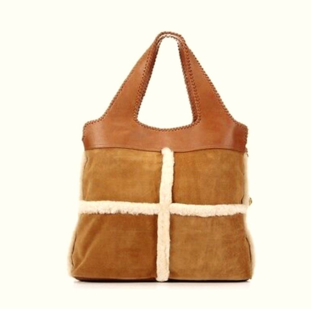 Ugg Quinn Tote Bag Brown Suede And Cream Sherpa